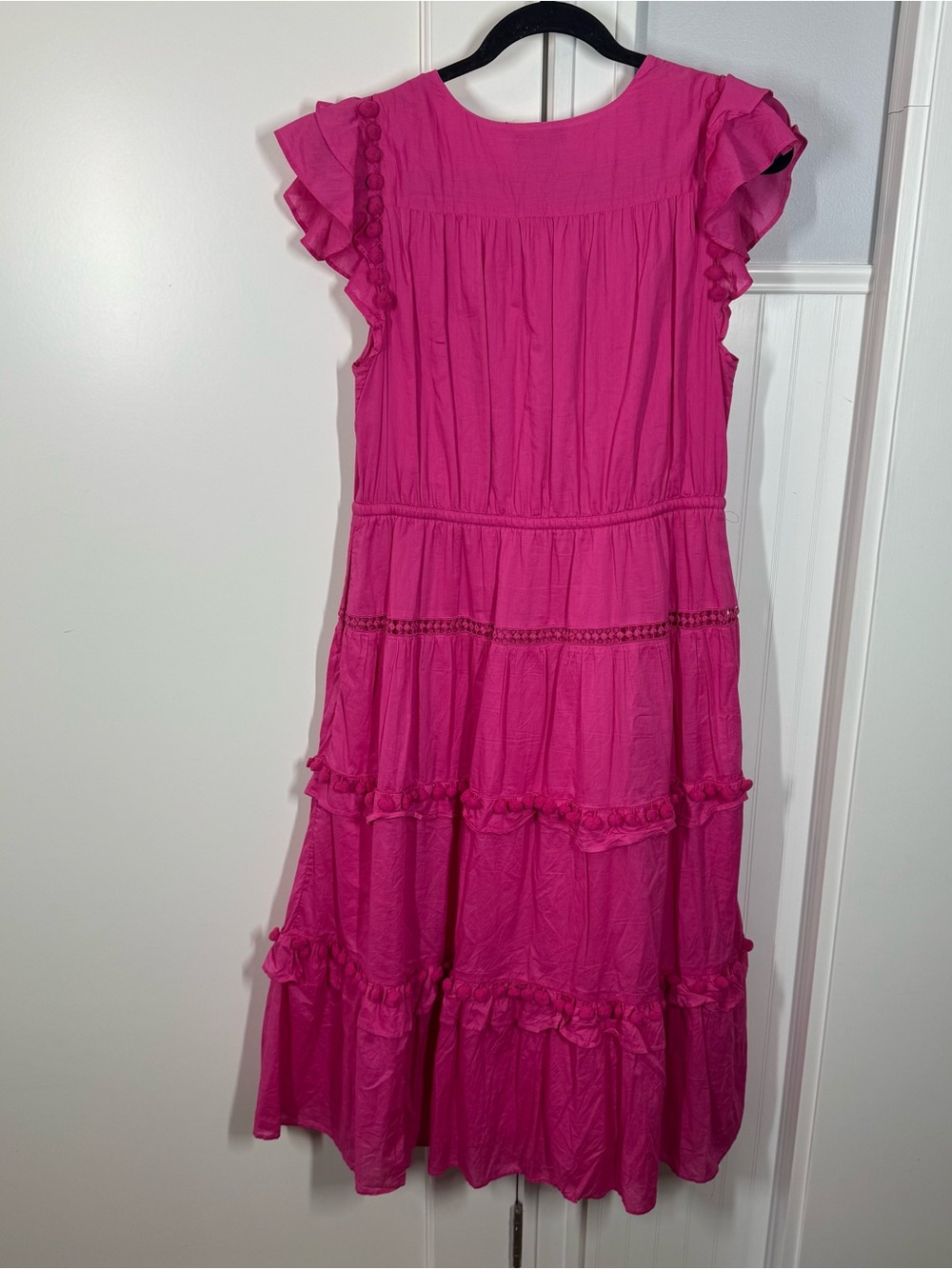 J. Crew Flamingo Pink Pom Pom Cotton Voile Midi Dress Size 12 vacation resort - Picture 6 of 9